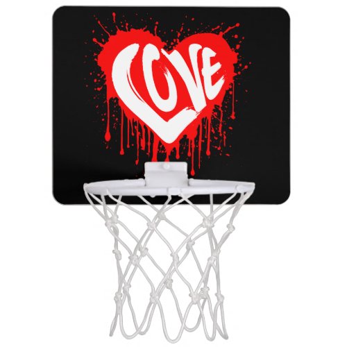 Love Retro Red Heart Valentine White Text  Mini Basketball Hoop
