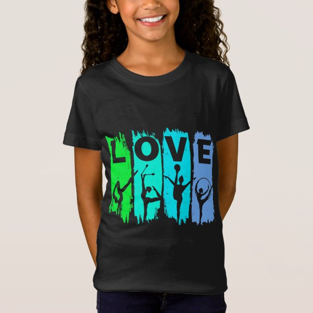 Love Rhythmic Gymnastics in Blue and Green T-Shirt (Front)