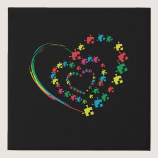 Love Ribbon Heart Puzzle Autism Awareness Gift Faux Canvas Print
