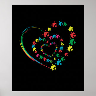 Love Ribbon Heart Puzzle Autism Awareness Gift Poster