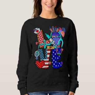 Love Rn Life Stethoscope Fireworks Usa Flag 4th Of Sweatshirt