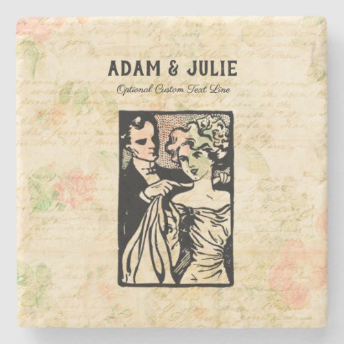 Love  Romance Antique Couple Art Customizable Stone Coaster