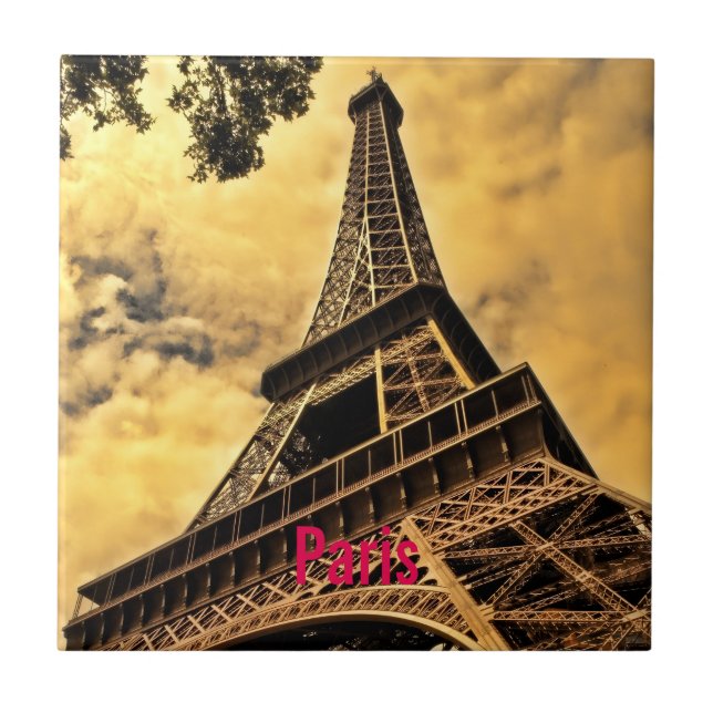 Love & Romance City of Paris Eiffel Tower France Ceramic Tile (Front)