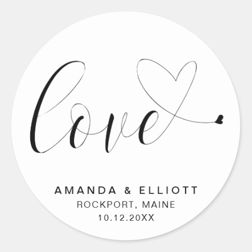 Love Romantic Black and White Typography Wedding Classic Round Sticker