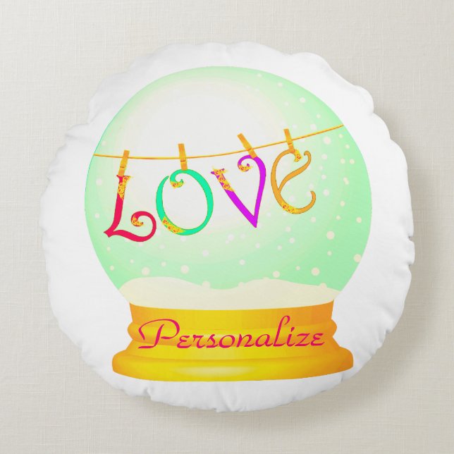 Love romantic cute snow globe round pillow (Front)