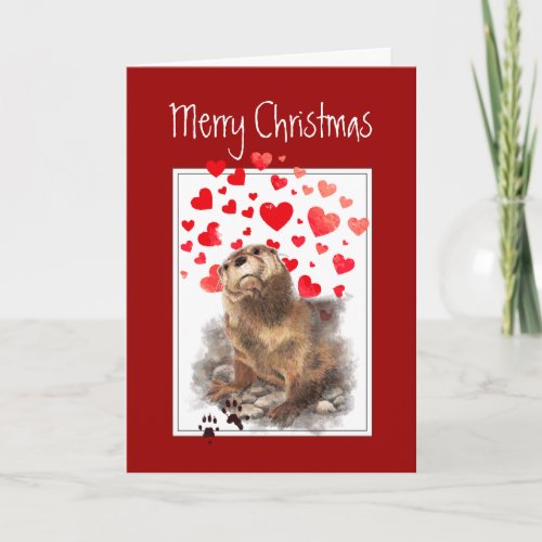 Love Romantic Merry Christmas Cute Otter Animal Holiday Card