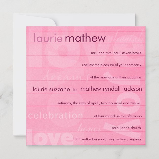 Love -Romantic pink wedding invitation (Front)