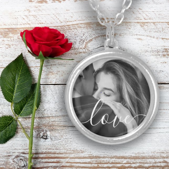 Love  Romantic Script Custom Photo Silver Plated Necklace (Creator Uploaded)
