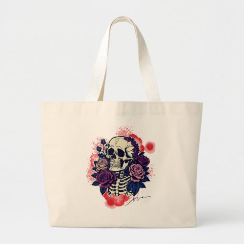 Love Romantic Skull Gothic Girl Large Tote Bag