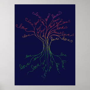 Love Roots Tree of Life Navy Rainbow Valentine's Poster