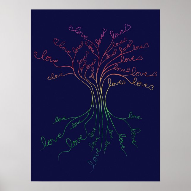 Love Roots Tree of Life Navy Rainbow Valentine's Poster (Front)