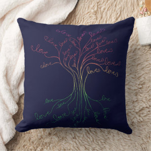 Love Roots Tree of Life Navy Rainbow Valentine's Throw Pillow