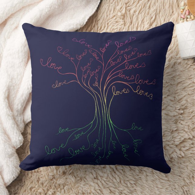 Love Roots Tree of Life Navy Rainbow Valentine's Throw Pillow (Blanket)
