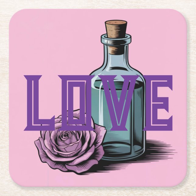 LOVE Rose Bottle Coaster Set (Front)