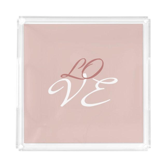 Love Rose Gold Color Calligraphy Script Acrylic Tray (Front)