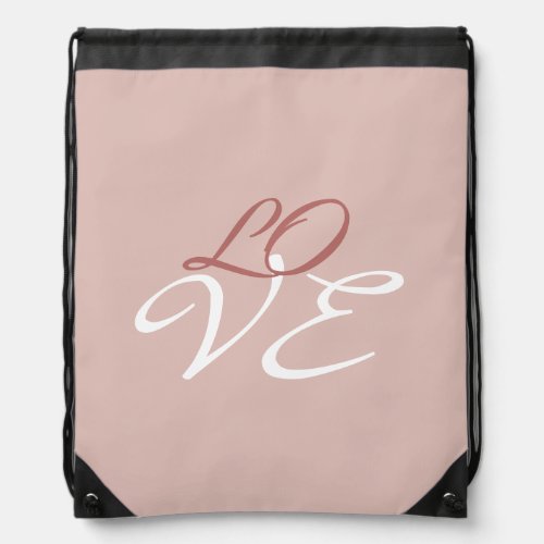 Love Rose Gold Color Calligraphy Script Drawstring Bag