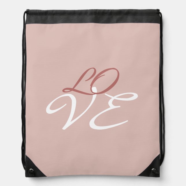 Love Rose Gold Color Calligraphy Script Drawstring Bag (Front)