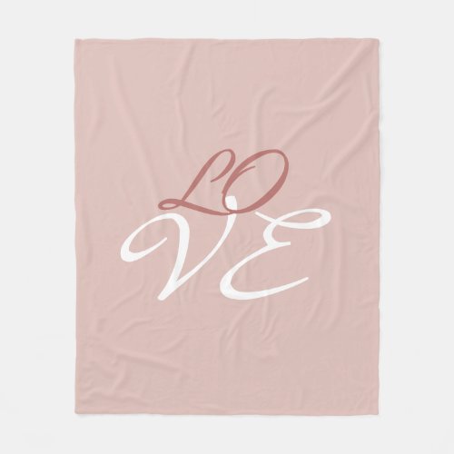 Love Rose Gold Color Calligraphy Script Fleece Blanket