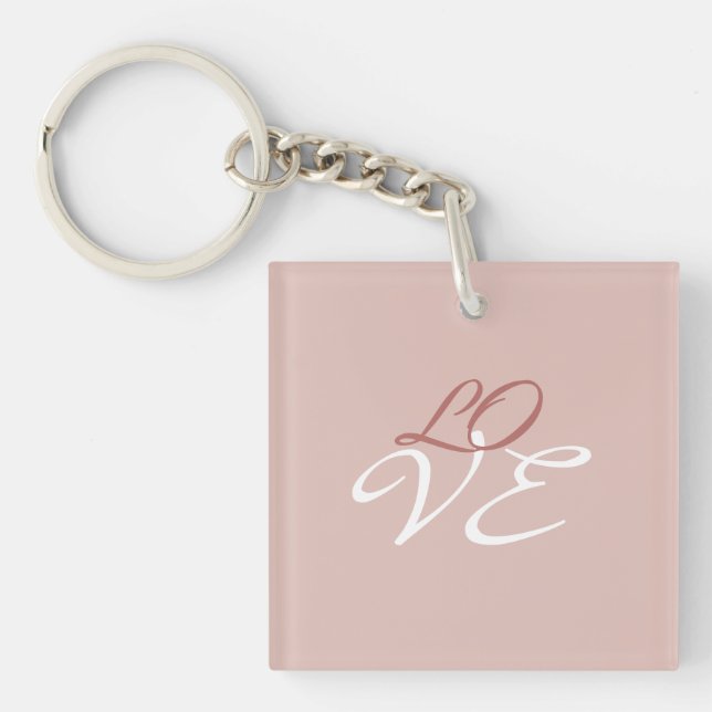 Love Rose Gold Color Calligraphy Script Keychain (Front)