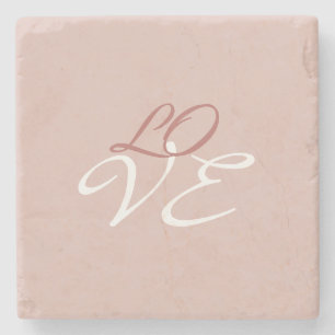 Love Rose Gold Color Calligraphy Script Stone Coaster