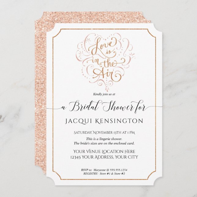 Love Rose Gold Glitter Typography Bridal Shower Invitation (Front/Back)