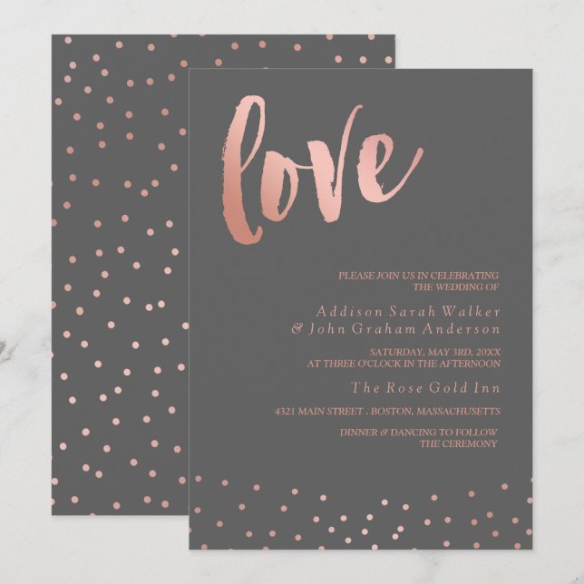 Love | Rose Gold & Gray | Wedding Invitation (Front/Back)