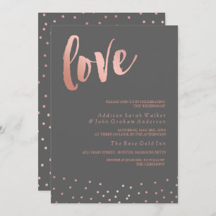 Love Rose Gold & Gray Wedding Invitation