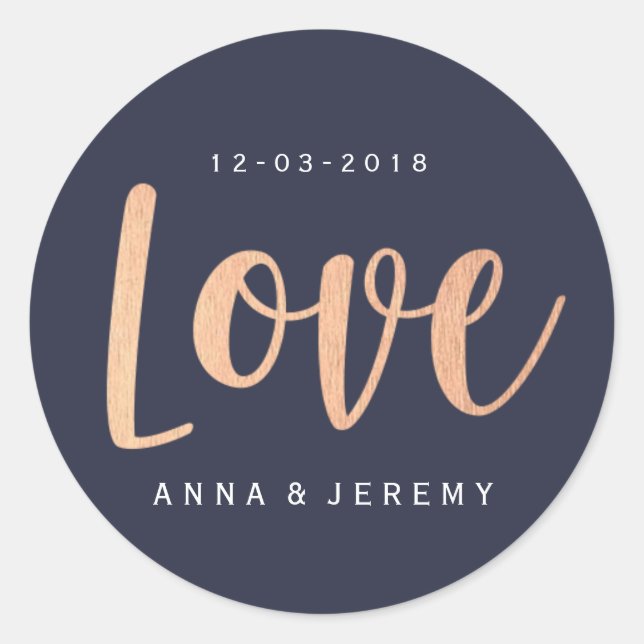 Love Rose Gold Navy Blue Wedding Sticker (Front)