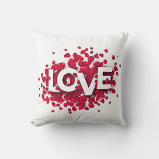 LOVE Rose Petals Typography – Romantic Poster Throw Pillow