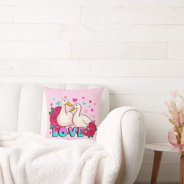 Love Roses And Doves Pink Throw Pillow (Couch)