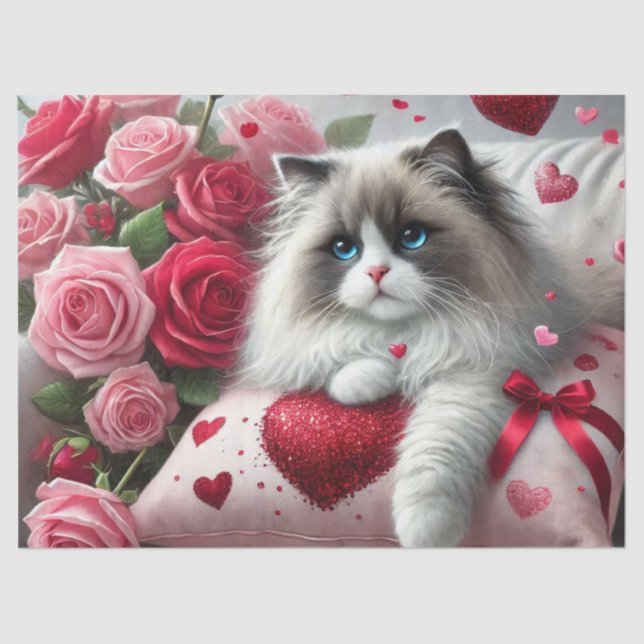 Love Roses and Ragdoll Cats  Tissue Paper (Front)