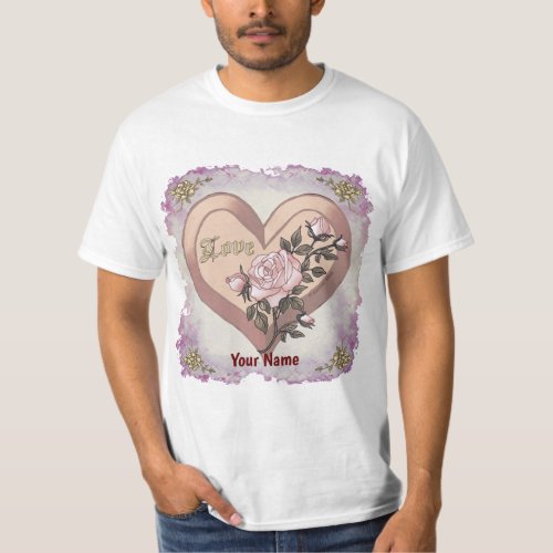 Love Roses Peach Heart custom name T_Shirt