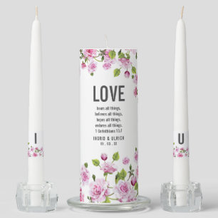 Love Roses Scripture 1 Corinthians 13:7 Wedding Unity Candle Set