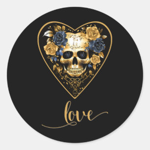 Love Roses Skull For Valentine´s Love Rock For Men Classic Round Sticker