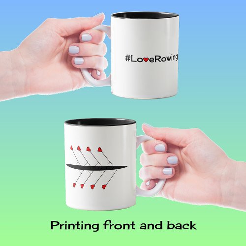 Love Rowing hashtag slogan and boat Two_Tone Coffee Mug