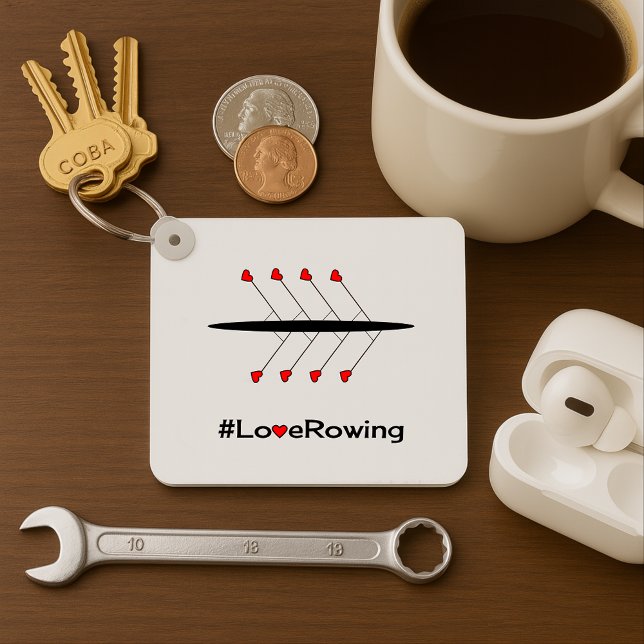 Love Rowing slogan and boat personalized Keychain (Creator Uploaded)