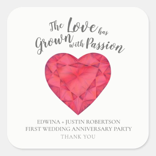 Love ruby after the wedding 1st anniversary party square sticker