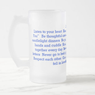 Love Rules on a frosty tall glass mug