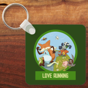 Love Running Funny Woodland Animal Race Cartoon Keychain
