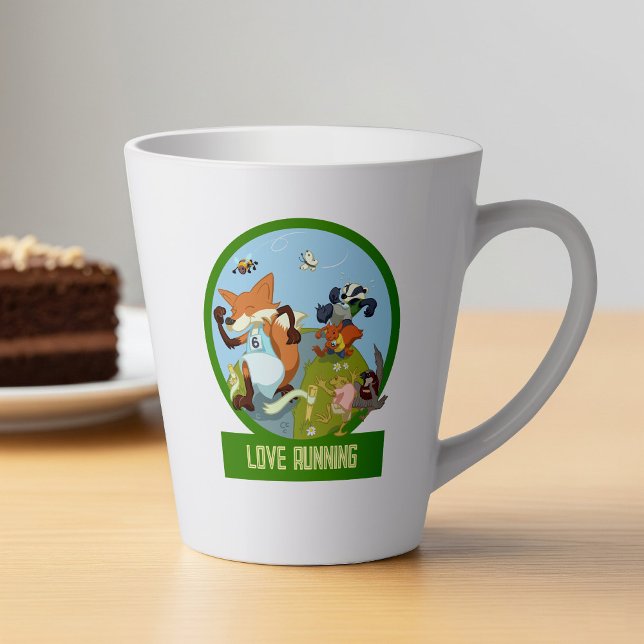 Love Running Funny Woodland Animal Race Cartoon Latte Mug (Creator Uploaded)