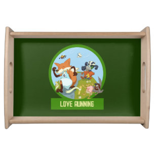 Love Running Funny Woodland Animal Race Cartoon Serving Tray