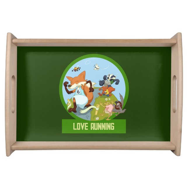 Love Running Funny Woodland Animal Race Cartoon Serving Tray (Front)