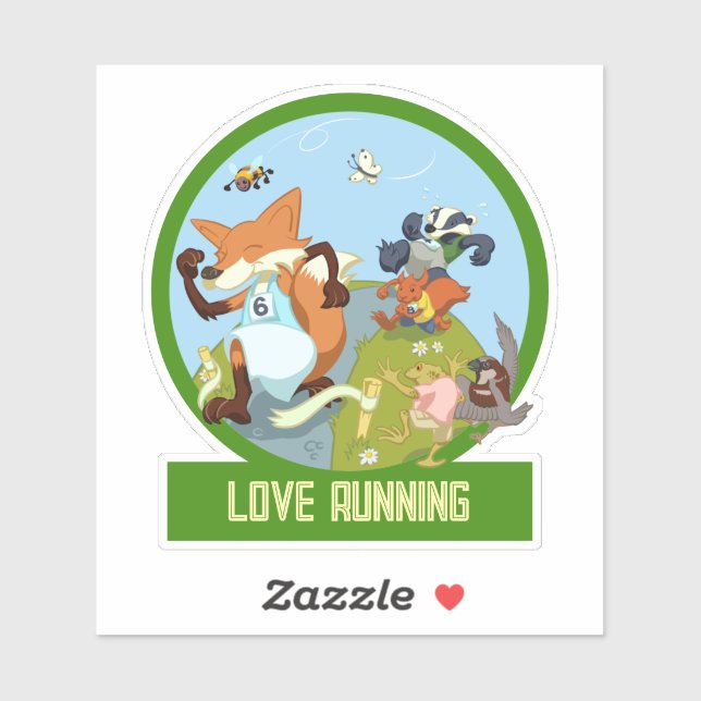 Love Running Funny Woodland Animal Race Cartoon Sticker (Sheet)