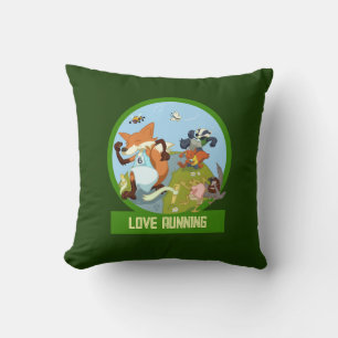 Love Running Funny Woodland Animal Race Cartoon Throw Pillow
