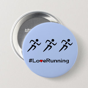 Love running hashtag slogan blue button