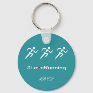 Love running slogan add initials custom blue keychain