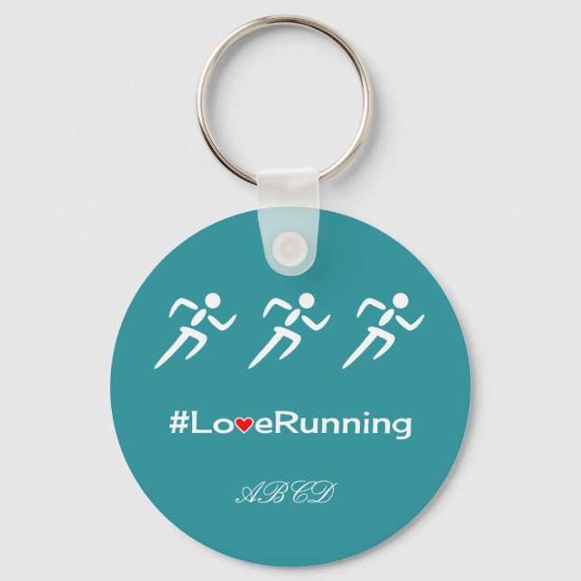 Love running slogan add initials custom blue keychain (Front)