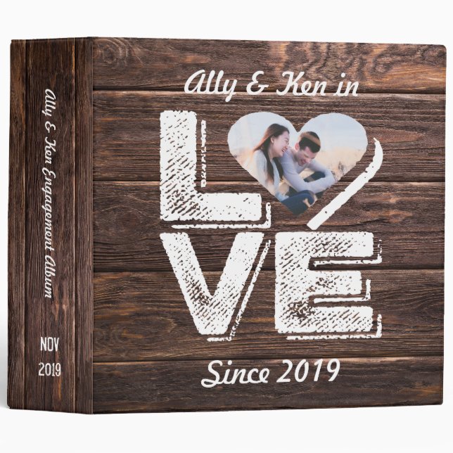 Love Rustic Woodland Photo Heart Frame Monogram Binder (Front/Spine)