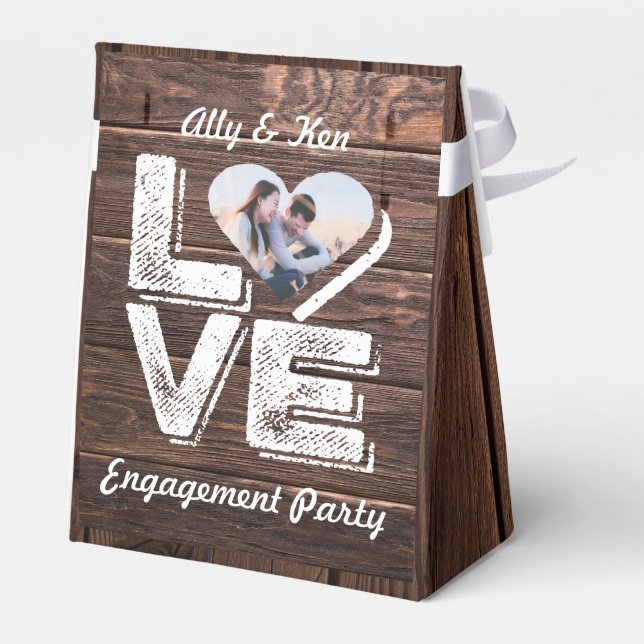 Love Rustic Woodland Photo Heart Frame Monogram Favor Boxes (Back Side)