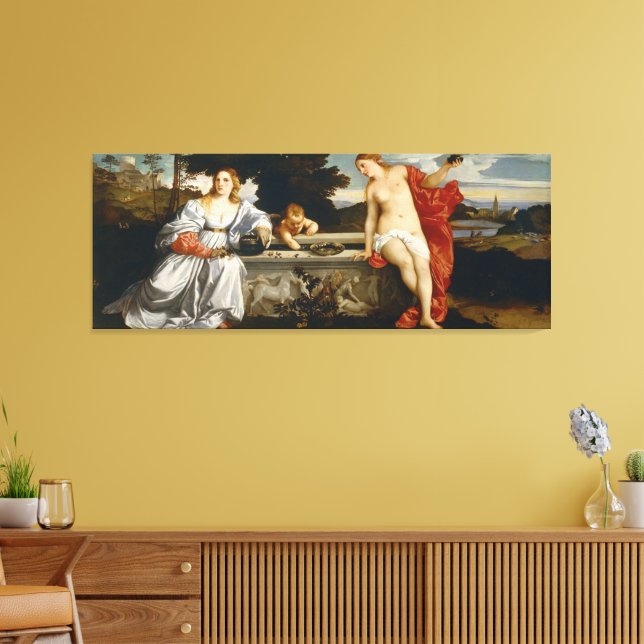 Love Sacred and Profane Love by Titian Cupid Venus Canvas Print (Insitu(LivingRoom))